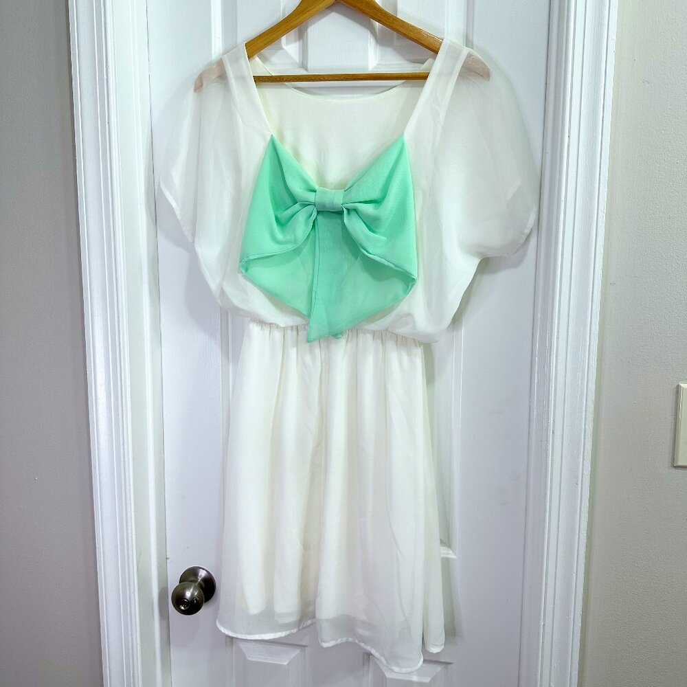 White Bow Mini Dress